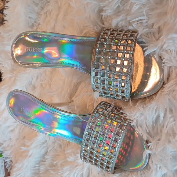 GUESS Mably Rhinestone Stiletto Dress Sandals Mules Sexy High Heels NEW SZ 10M - Picture 6 of 16